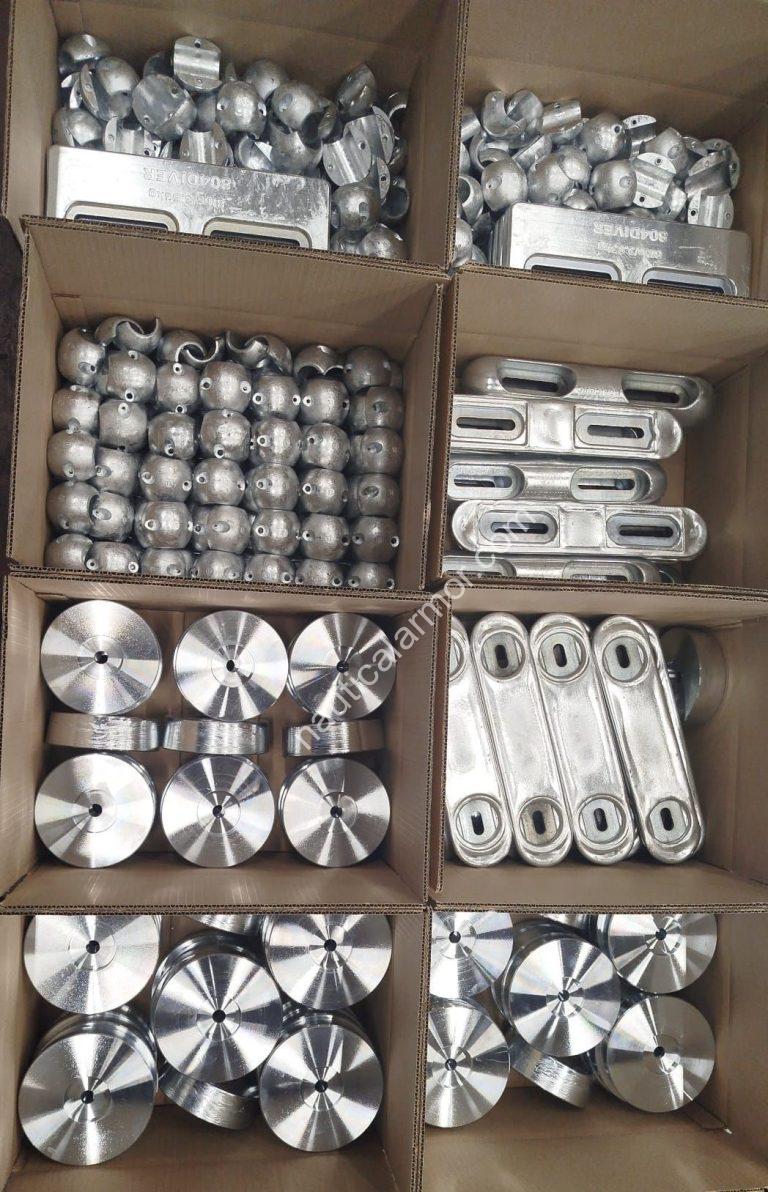 Nautical Armor boxed zinc anodes organized by type in cardboard compartments