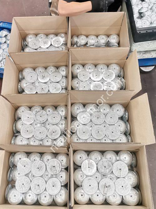 Nautical Armor open boxes filled with rudder sacrificial anodes staged for packing.