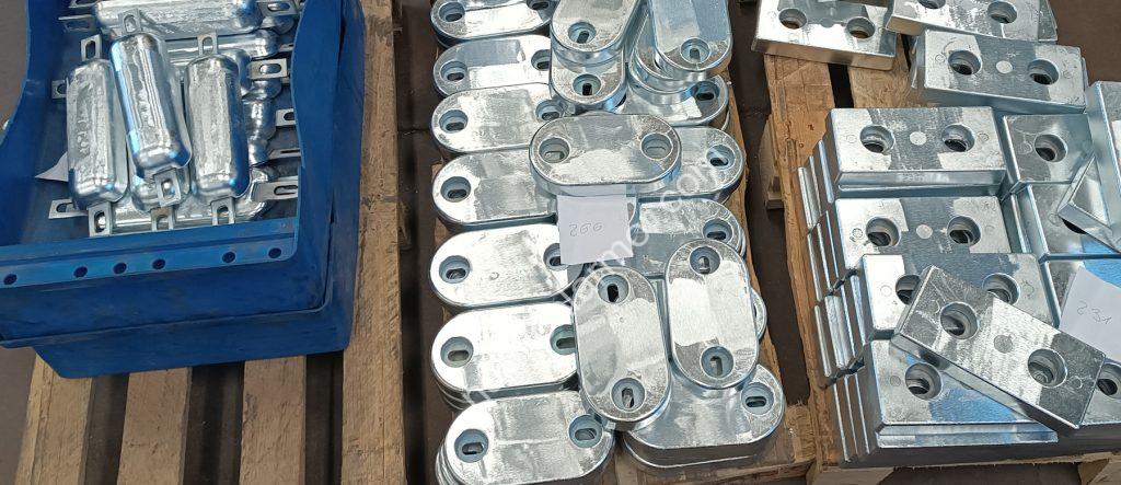 Mixed Nautical Armor sacrificial anodes inspected and staged before packaging for shipment