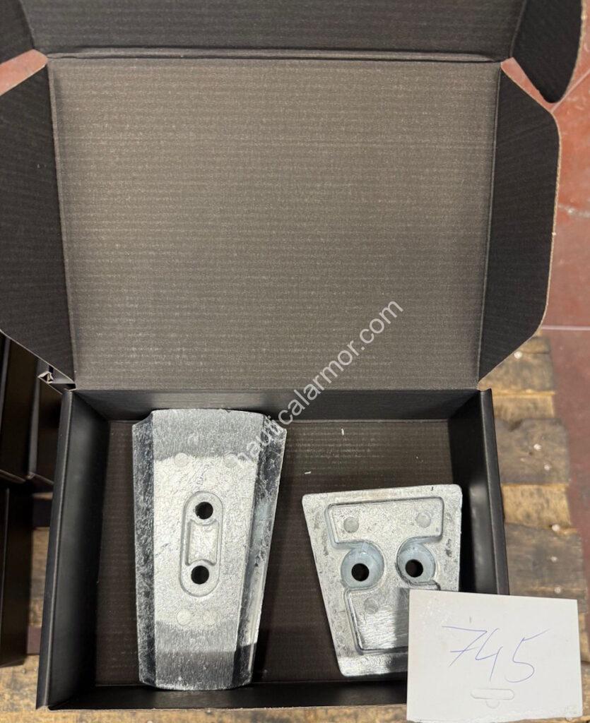 Volvo Penta-compatible Nautical Armor sacrificial anode set checked during production and packing preparation.