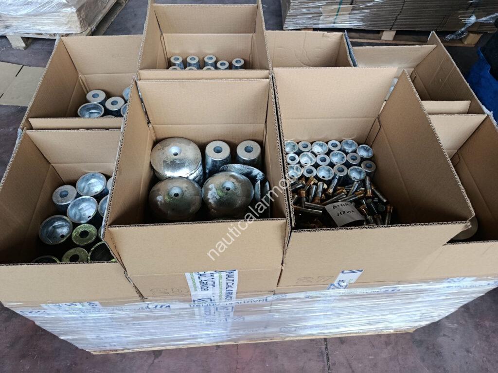 Nautical Armor mixed sacrificial anodes packed in cardboard boxes before dispatch.