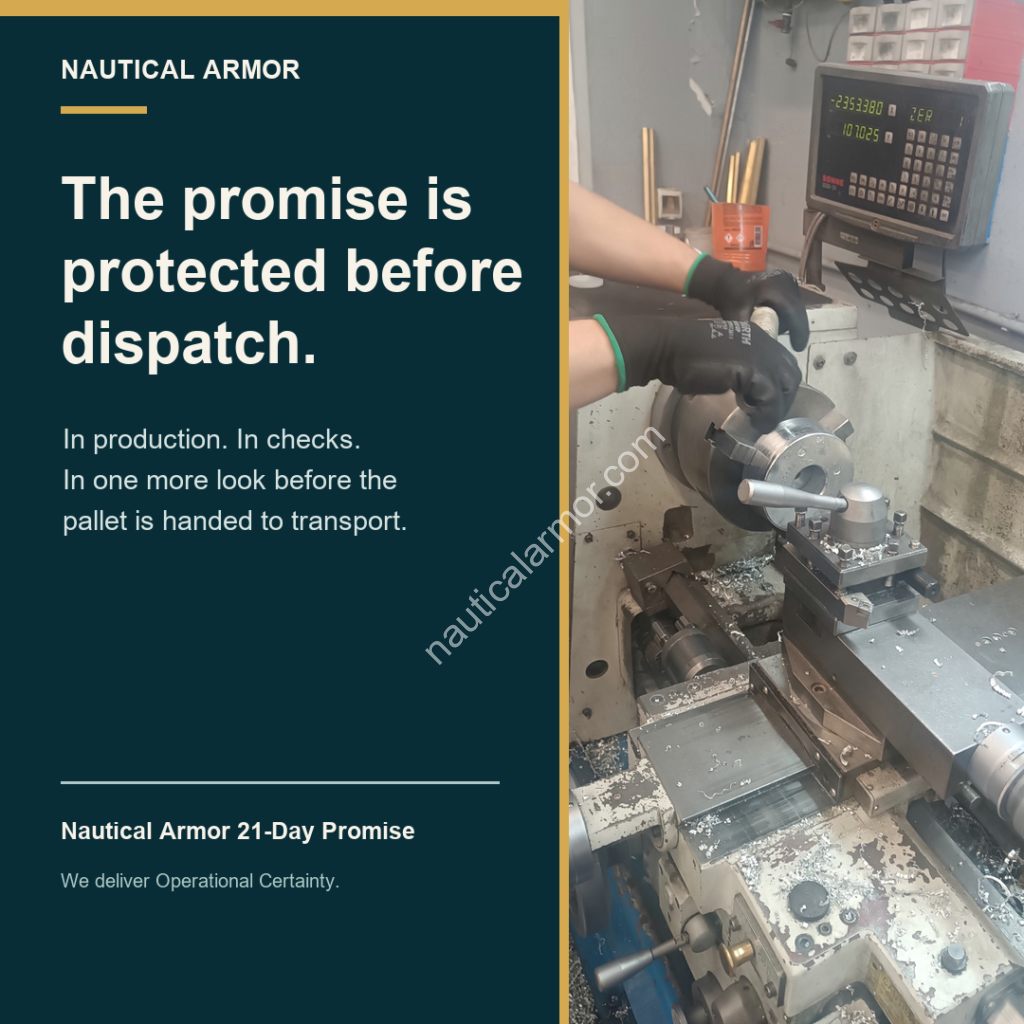 Nautical Armor 21-Day Promise visual explaining that the promise is protected many times before dispatch.